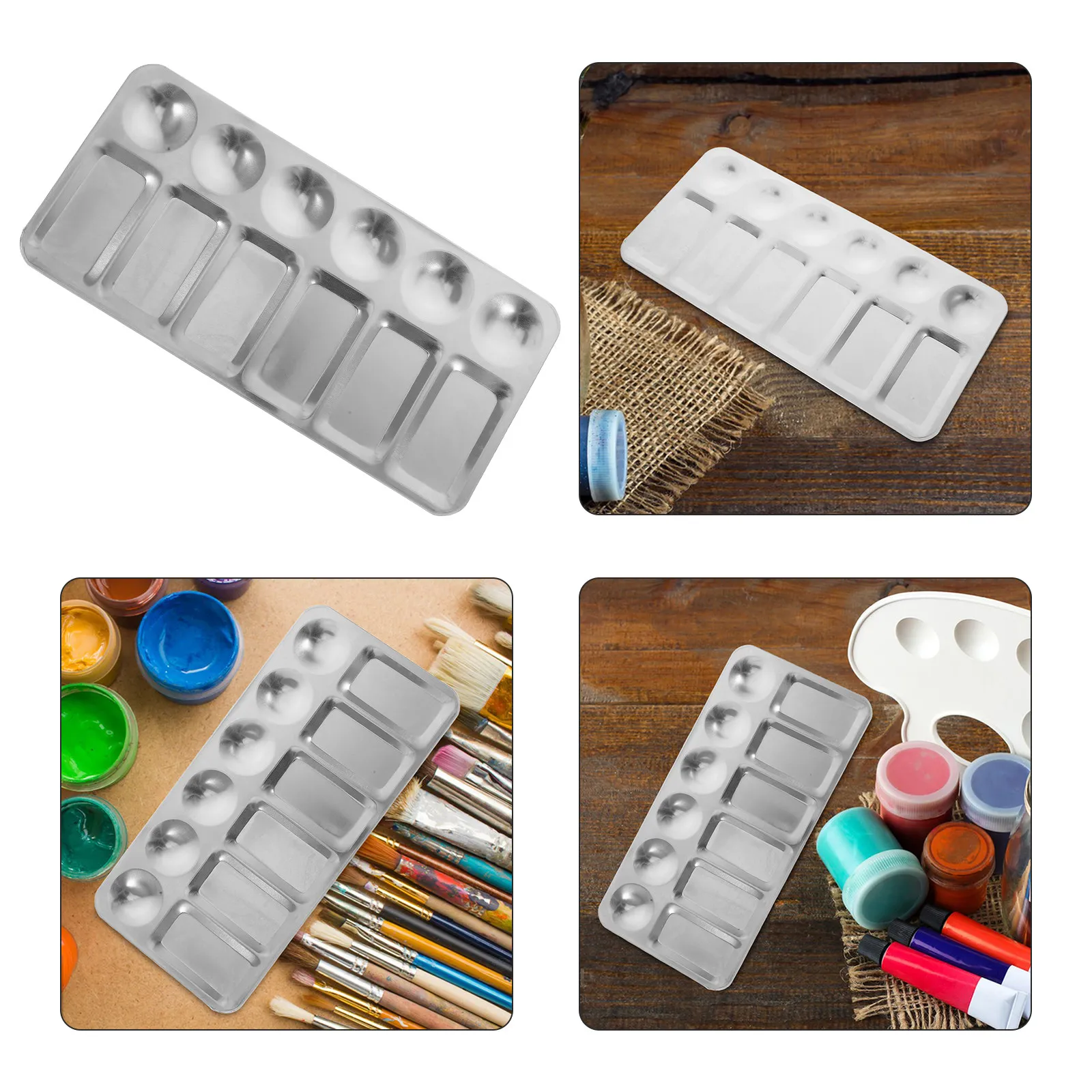 2Pcs Stainless Steel Art Palettes Color Mixing Plates Painting Trays Corrosion Resistant for Student Artists Hobby