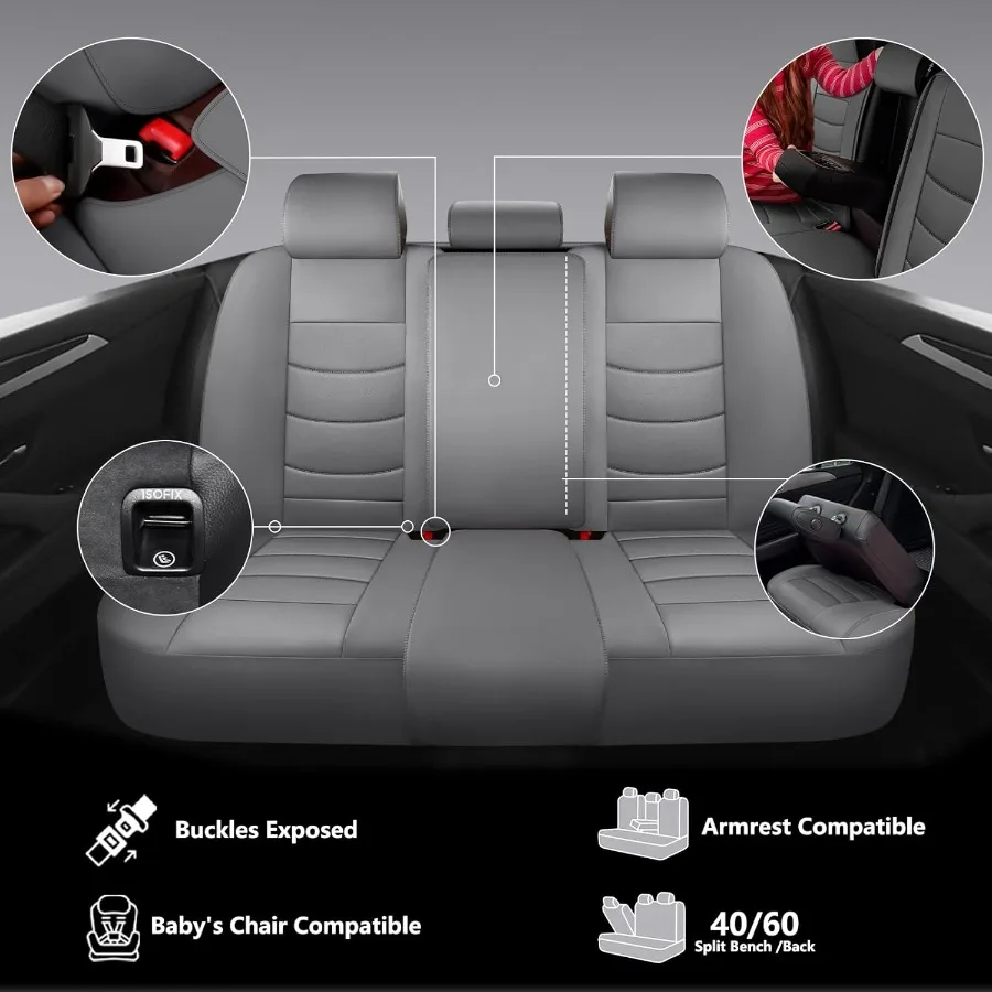 أغطية مقاعد السيارة الجلدية مجموعة كاملة تناسب معظم السيارات وسيارات الدفع الرباعي وسيارات السيدان وسائد جلدية فاخرة مقاومة للماء 5 مقاعد Pro