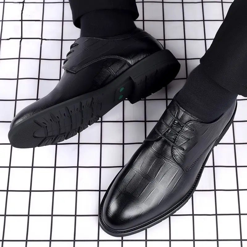 

Spring Autumn Black Round Toe Lace Up Social Shoe for Men Leather Casual Elegant and Classic 39 New Party Luxury Dress Shoes Man