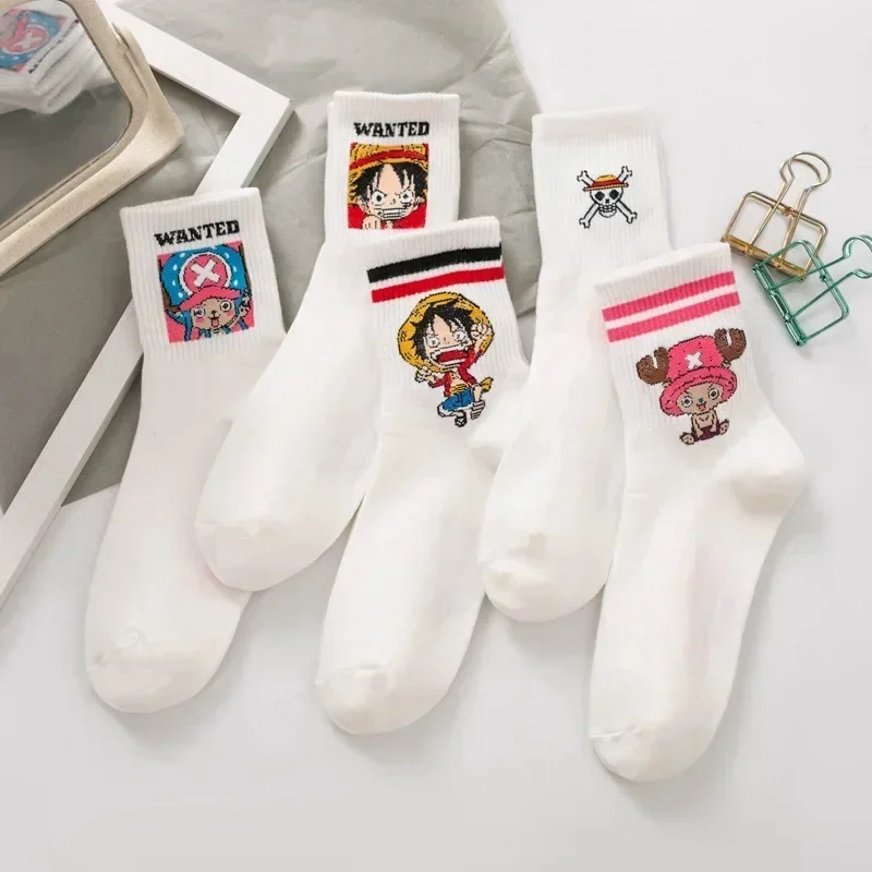 New ONE PIECE Luffy Cute Socks Chopper Kawaii Cotton Socks Anime Figure Autumn Winter Socks Girls White Sports Sock Fans Gifts