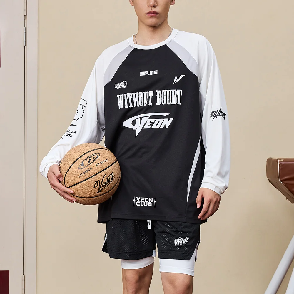 Dünnes Langarm-Sport-Basketball-Shirt für Herren, Teenager, atmungsaktives Mesh, schnell trocknendes, athletisches Trainings-Trikot