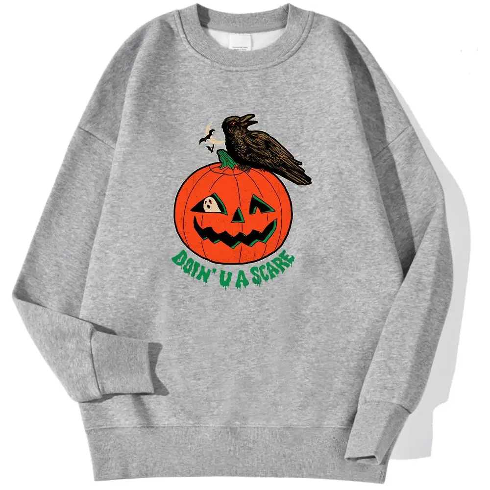 Doin\' Y A Scare Long Halloween Scarecrow Printing Men\'S Sweatshirts Kawaii Casual Hoody Crewneck Pullover Loose Warm Streetwear