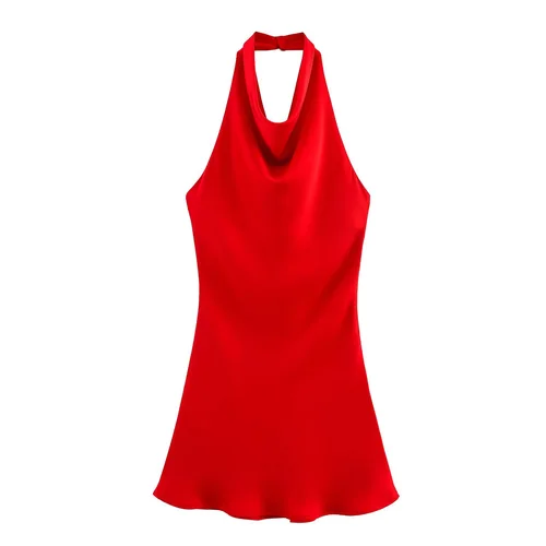 Imagen 2 del producto NOVEDAD DE VERANO 2025, ropa para mujer, temperamento Simple, vestido Sexy a la moda con espalda descubierta y textura satinada de seda con cuello colgante