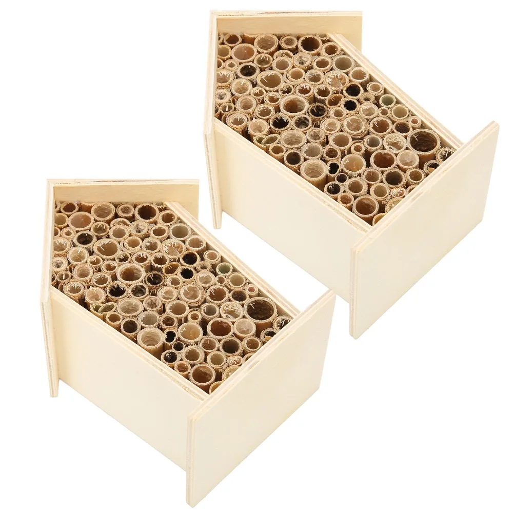 2 Pcs Wonderful Gift Wood Wooden Bee House Reed Non-Toxic Insect House Wall Mountable Durable Bee Hotel Garden Decoration