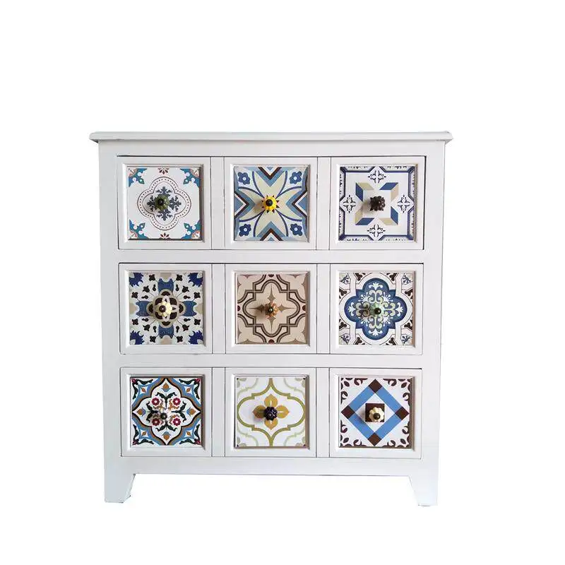 ^Modern 9 Drawer Printed Wood Living Room Storage Cabinet Entry Chest