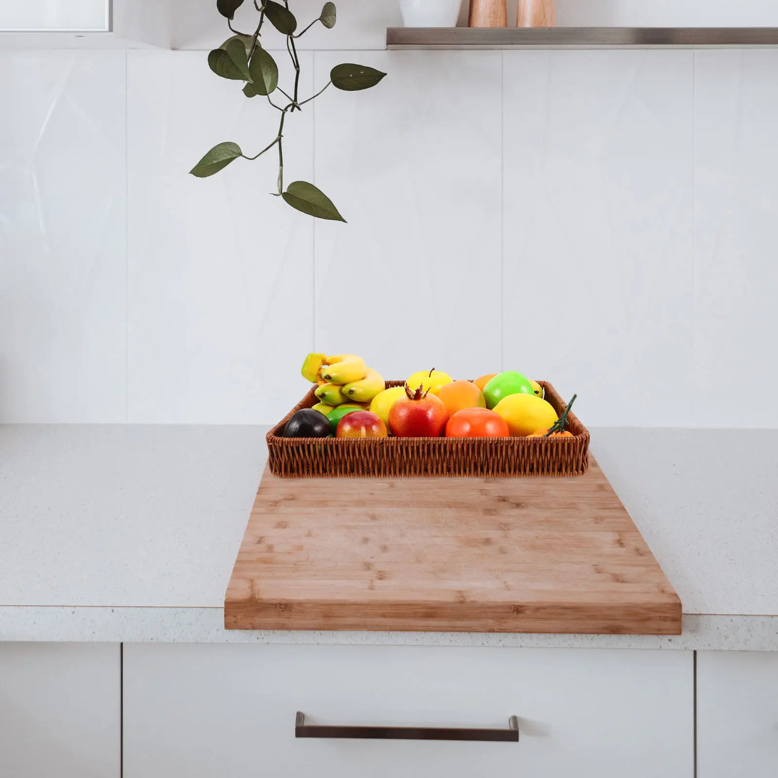 Handwoven Flat Woven Fruit and Vegetable Basket Multipurpose Countertop Serving Storage Bin for Kitchen Dining Farmers Market