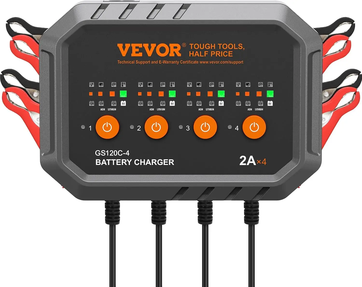 

Smart Battery Charger, 2A x 4, LiFePO4 Lead-Acid (AGM/Gel/SLA) Car Battery Charger, Fully-Automatic Charger Maintainer