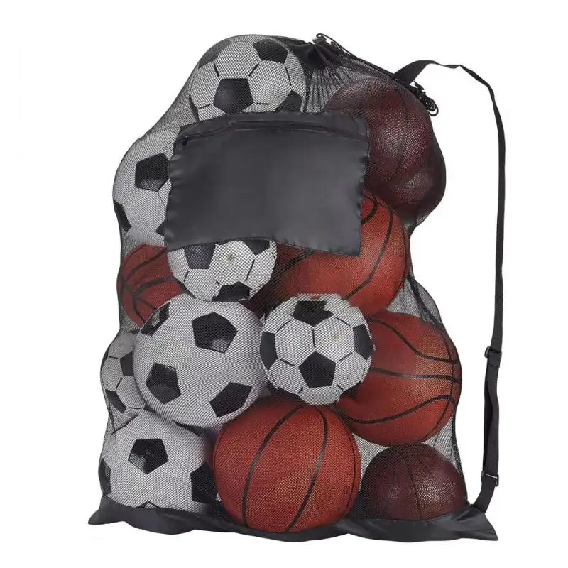 1 Stück Extra Großer Netz-Zugbeutel für Fußball, Basketball, Volleyball mit Reißverschlusstasche Sporttasche – Detail 8