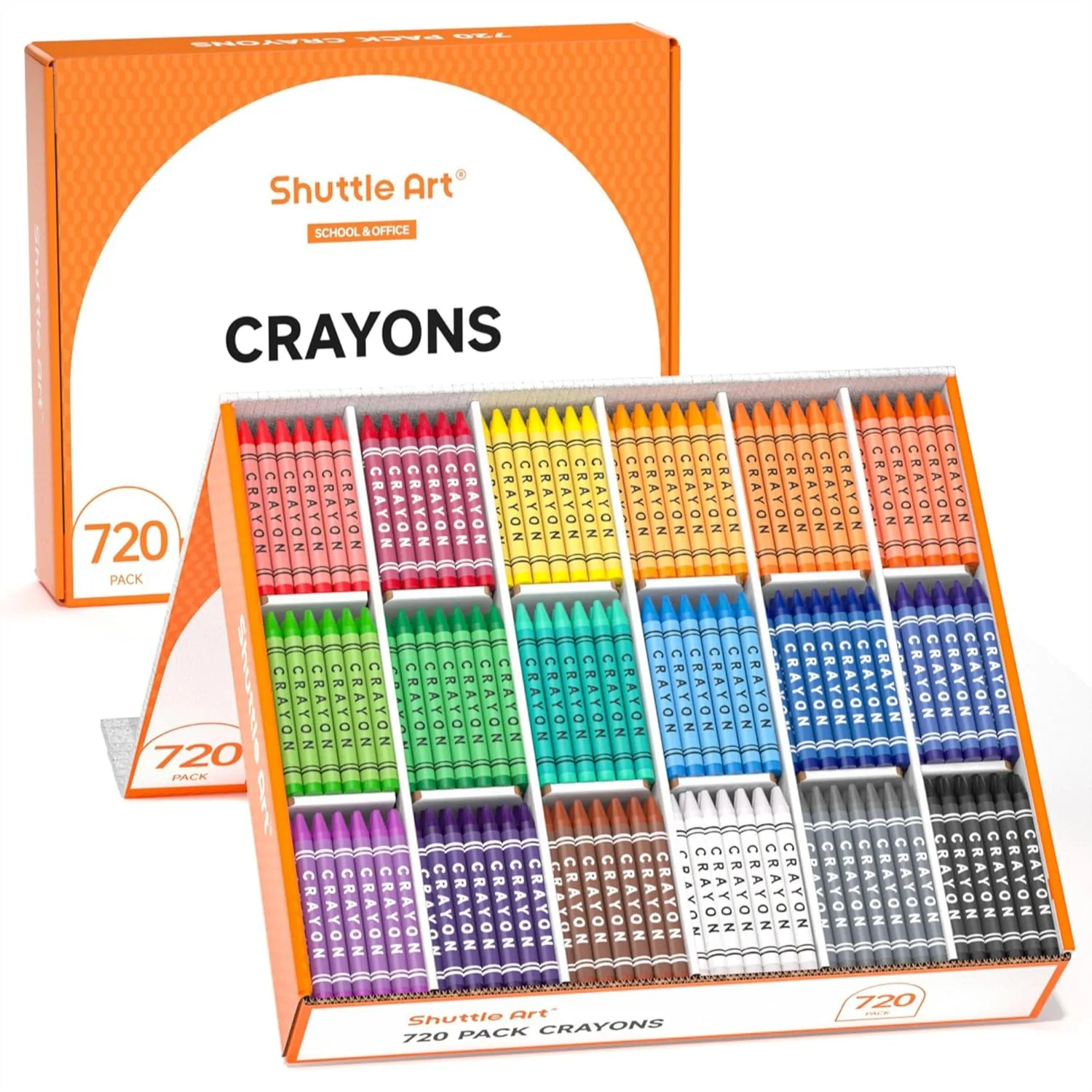 

720 Bulk Crayons for Kids, 18 Assorted Colors Class Pack with Storage Box, Art Supplies for Teachers and Classroom