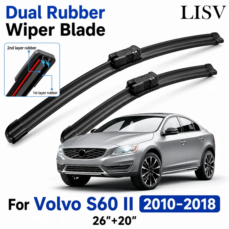 For Volvo S60 II 2010-2018 2011 2012 2013 2014 2015 2016 Front Wiper Blades Windshield Windscreen Front Window 26"+20"