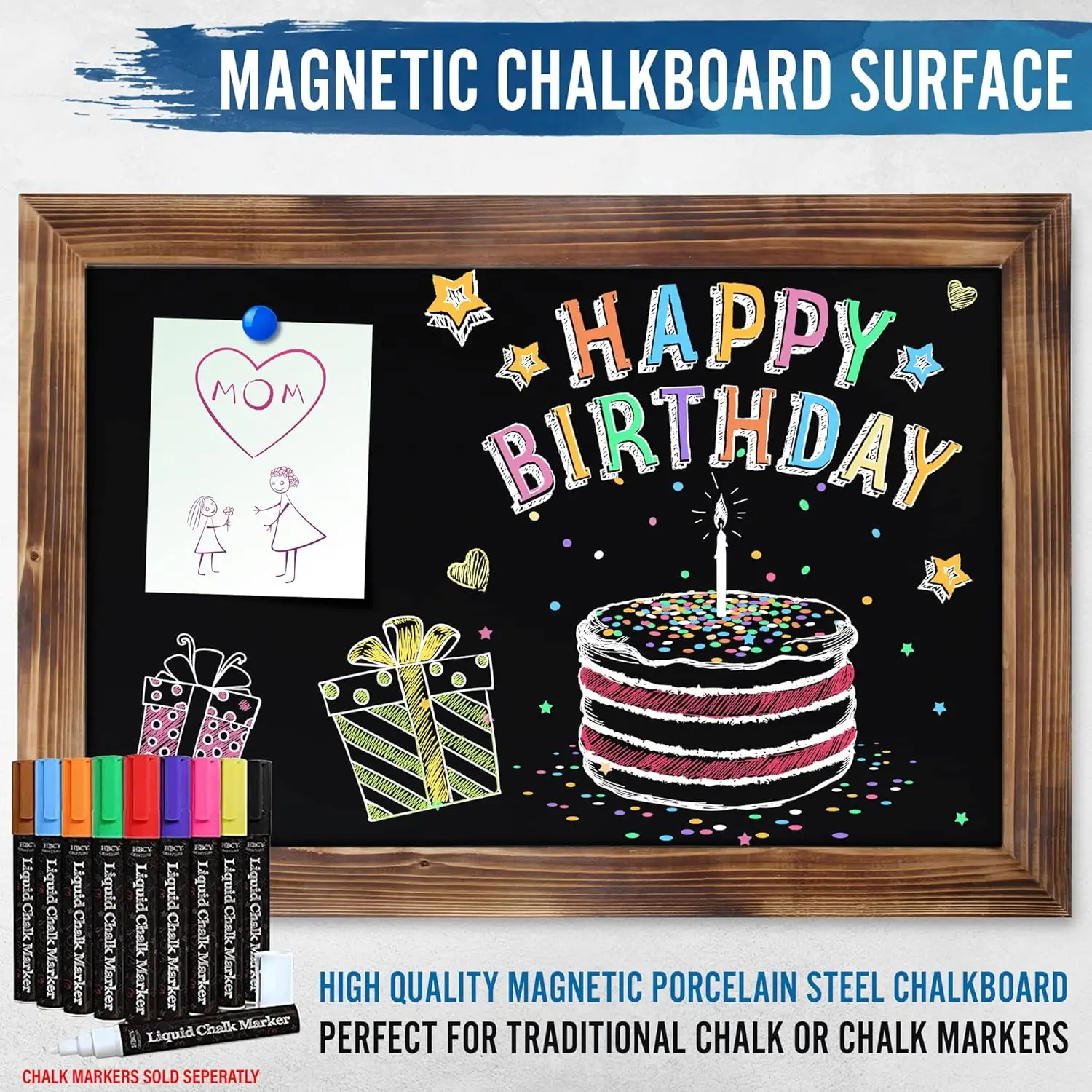 سبورة سبورة بإطار خشبي مغناطيسي مقاس 20 × 30 بوصة مع أجهزة تعليق وطباشير وممحاة لديكور المكاتب المنزلية #5