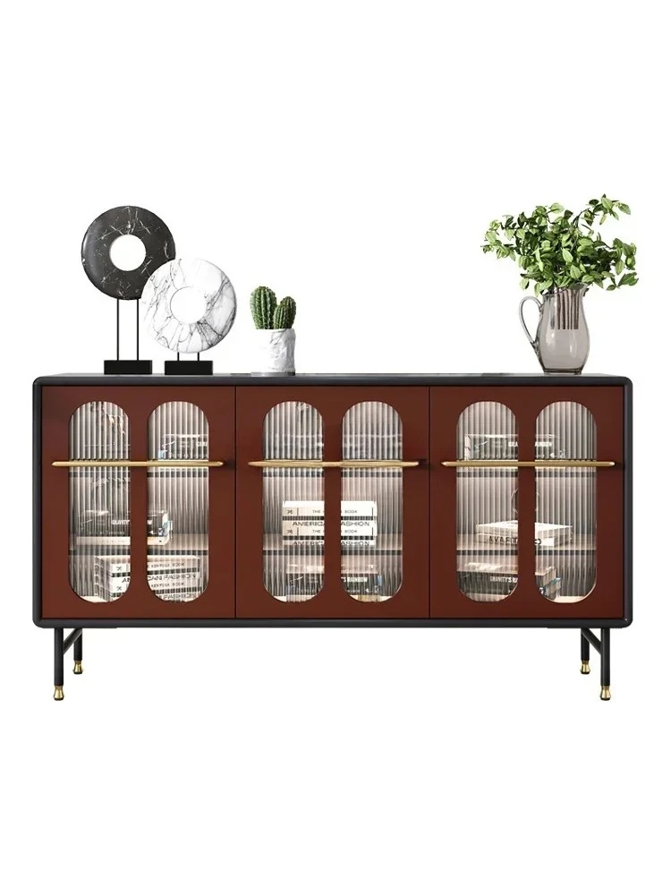 

Light Luxury Sideboard Cabinet Antique Style Glass Cupboard with Light Home Wall Storage Cabinet Italian Style