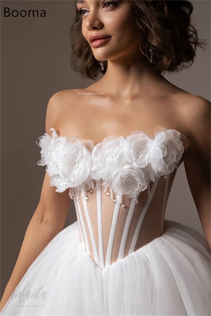 

Booma A-Line Flowers Mini Pleat Tulle Simple Long Wedding Dresses Strapless Brides Gown Custom Made 2025