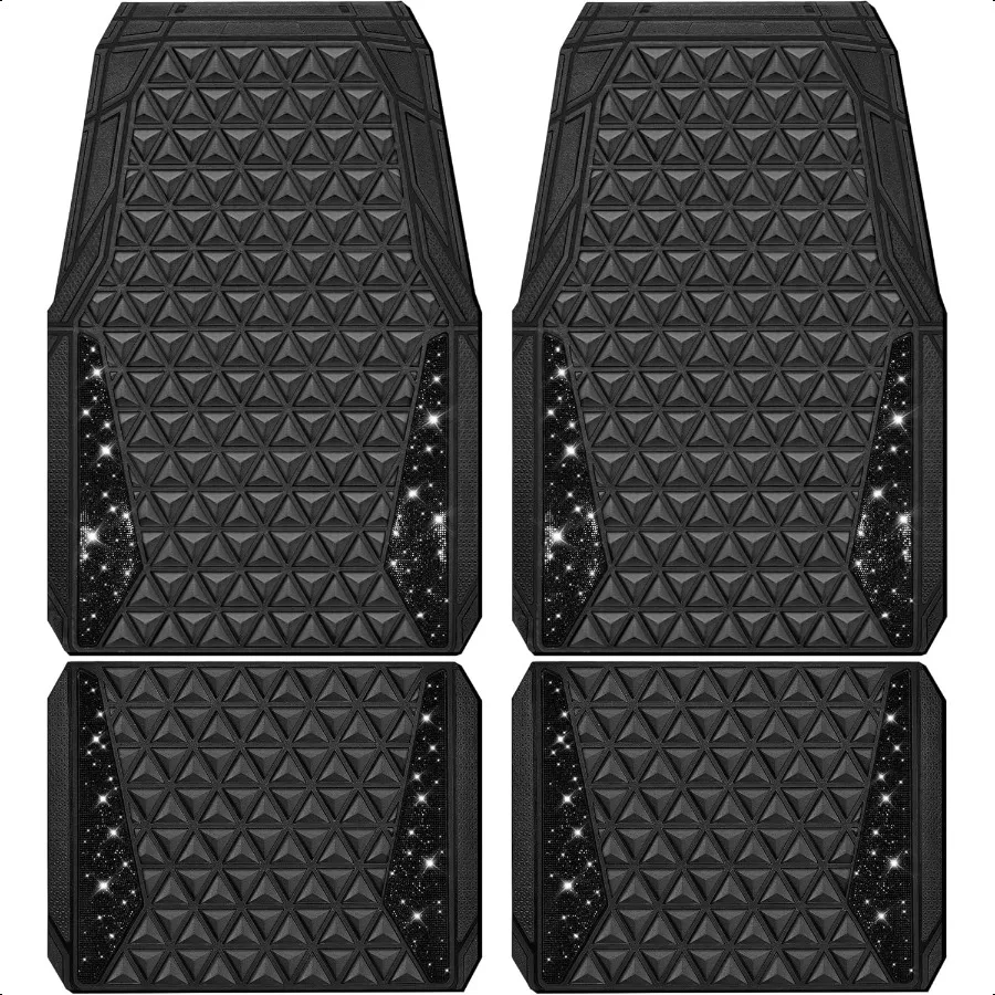 Alfombrillas de coche con diamantes brillantes, alfombrillas de goma, juego completo antideslizante, rombos 3D, embellecedor impermeable para adaptarse al revestimiento Universal con brillo de cristal Sp