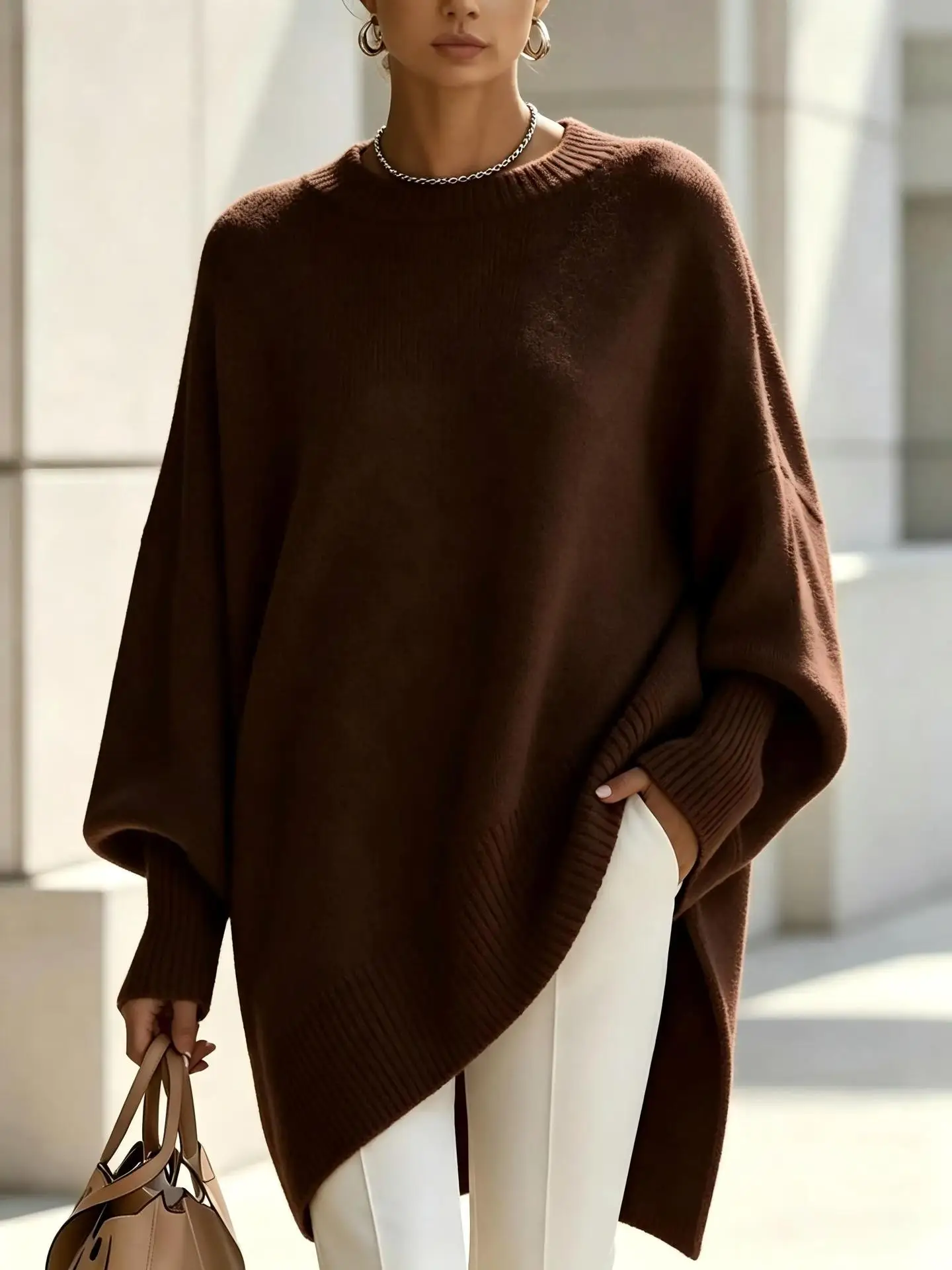 Women's Spring Autumn Round Neck Knit Loose Sweater Pullover