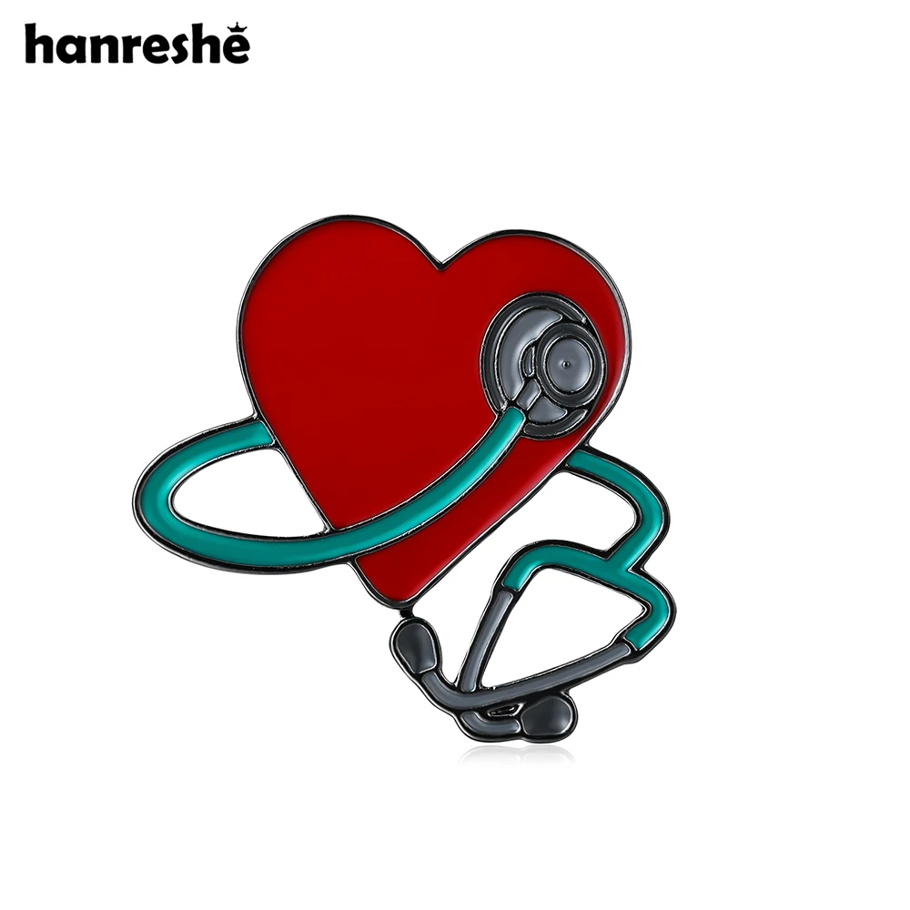 Hanreshe New Heart and Stethoscope Pin Medical Doctor Nurse Enamel Brooch Backpack Lapel Badge Accessories Medicine Jewelry