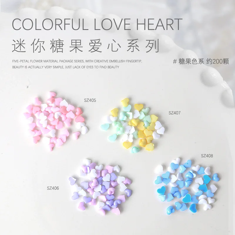 200PCS 3D Acrylic Nail Art Heart Charms Accessories Resin Flatback Rhinestone Parts For Nails Decoration DesignSupplies Products