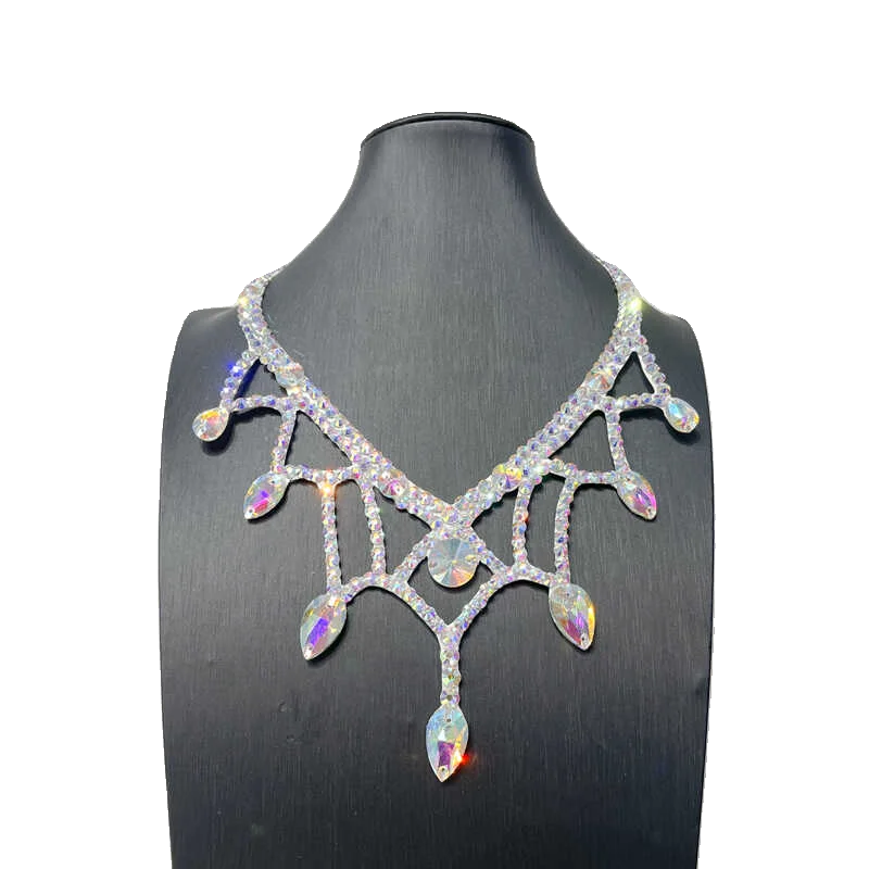 맞춤형 밸리 댄스 공연 경쟁 목걸이 무대 액세서리 전체 다이아몬드 목걸이 이국적인 댄스웨어