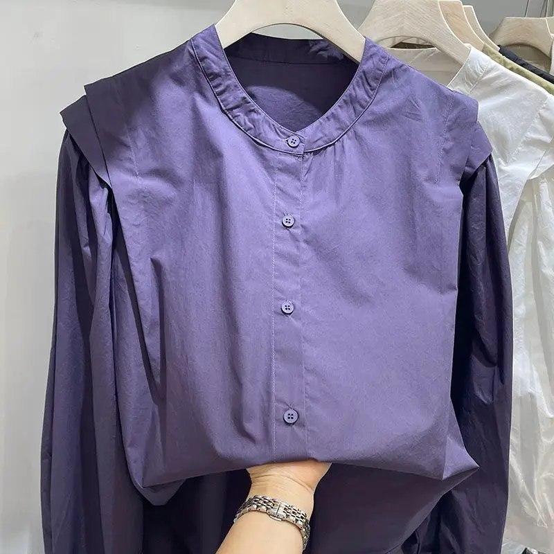 

2024 Women's Spring Autumn New Long Sleeve Loose Shirt Female Single-breasted Blouses Ladies Solid Color Casual Shirts J79