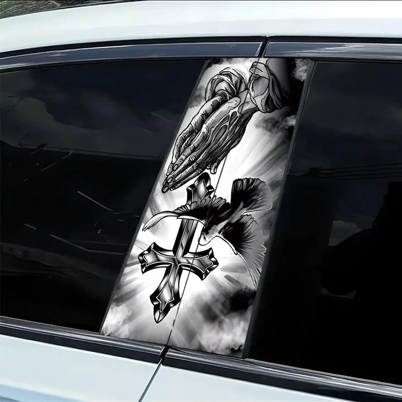 

2 pieces of automotive B-pillar stickers Praying Hands,Cross,Dove Smooth material protection film with anti-scratch properties