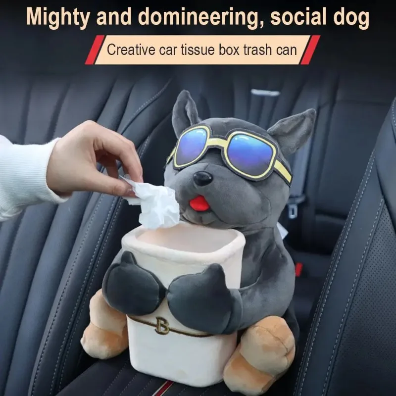 

Cute Car Tissue Box 2 In 1Cartoon Plush Doll Auto Armrest Box Hanging Paper Drawer Storage Car Trash Can And Tissue Holder