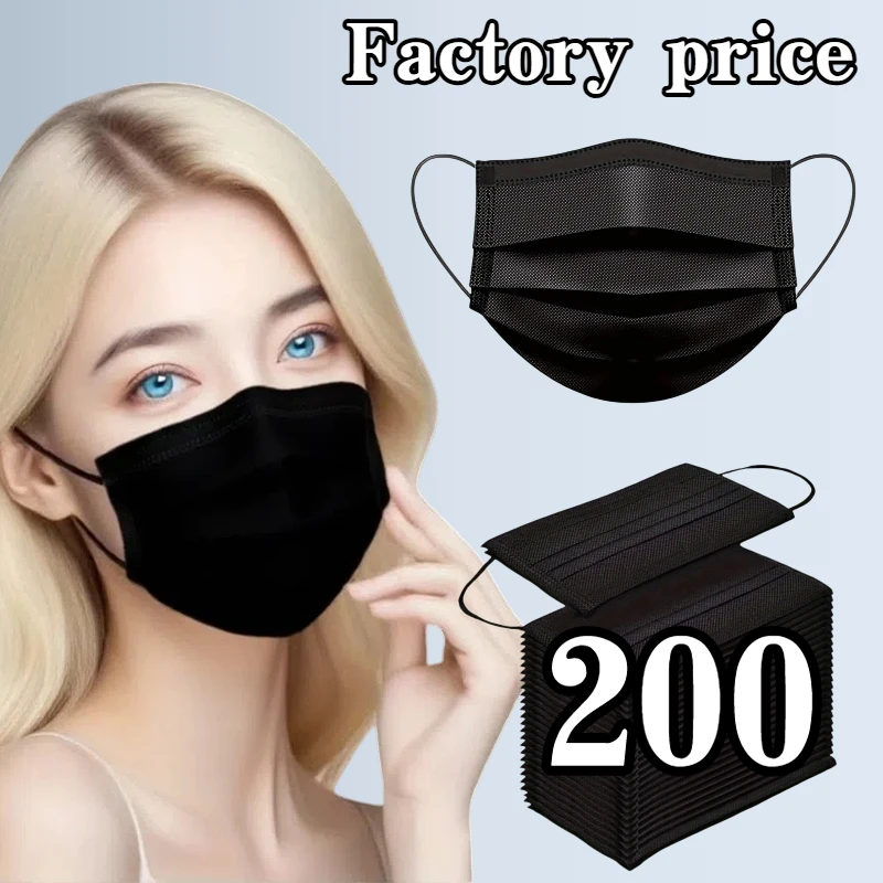 سعر المصنع! أقنعة سوداء للاستعمال مرة واحدة - 3 طبقات قابلة للتنفس ومريحة، حلقات أذن قابلة للتعديل ووسادات أنف مناسبة تمامًا - 200/100/50/10 قطع، رخيصة للاستخدام المنزلي، يمكن شراؤها بكميات كبيرة، مثالية للأنشطة الخارجية، والمكتب، والمدرسة، والجنسين #1
