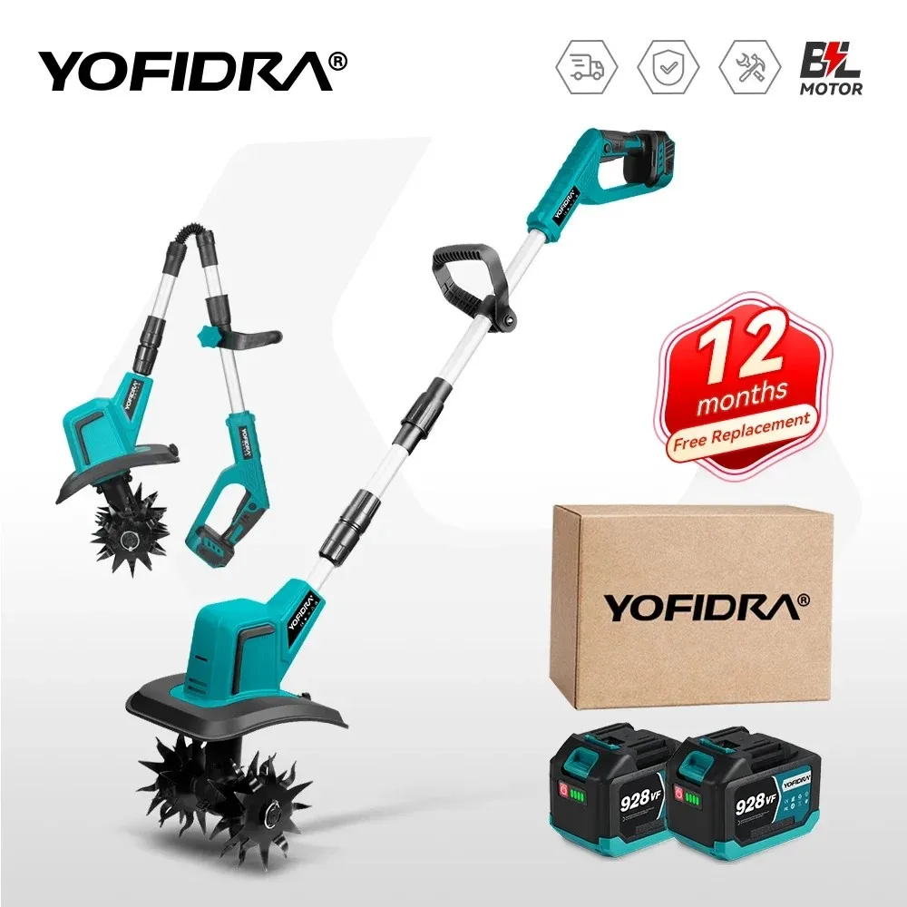 Cultivadora eléctrica sin escobillas YOFIDRA, cortacésped, rotocultivadora, herramienta eléctrica de jardín para cultivo de suelo, compatible con batería Makita de 21V.