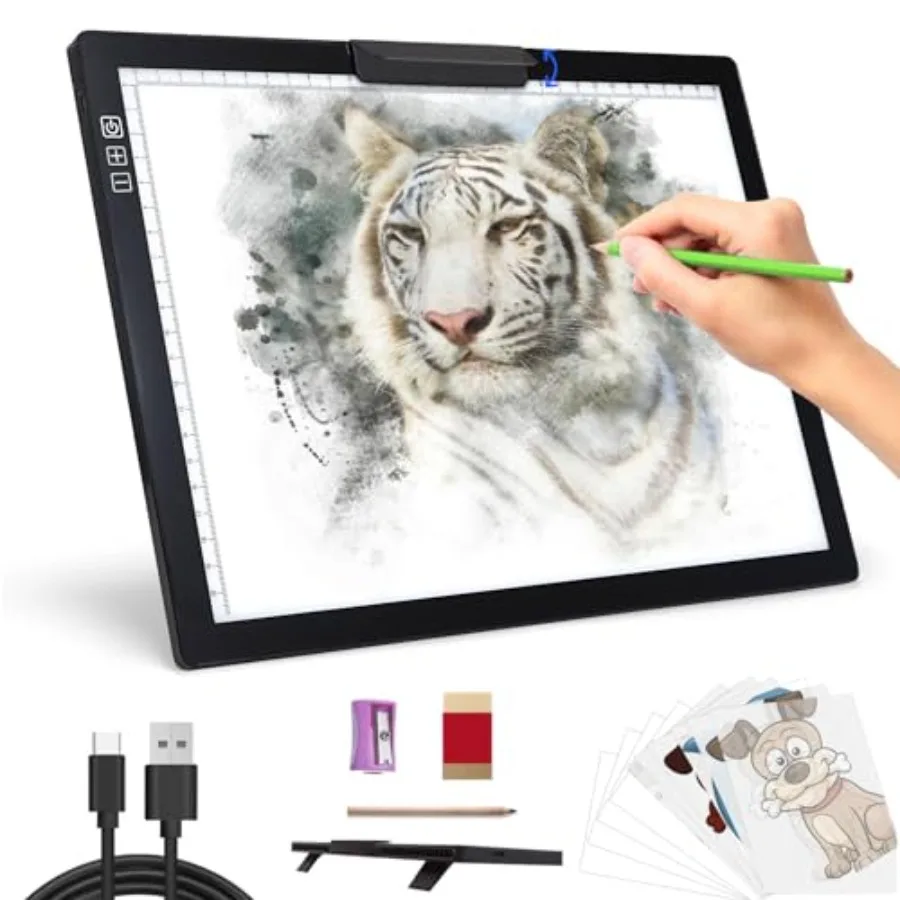 

Rechargeable A4 Light Pad - Stepless Dimmable 6 Levels Brightness Tracing Light Box Diamond Painting Light Board with Top Clip
