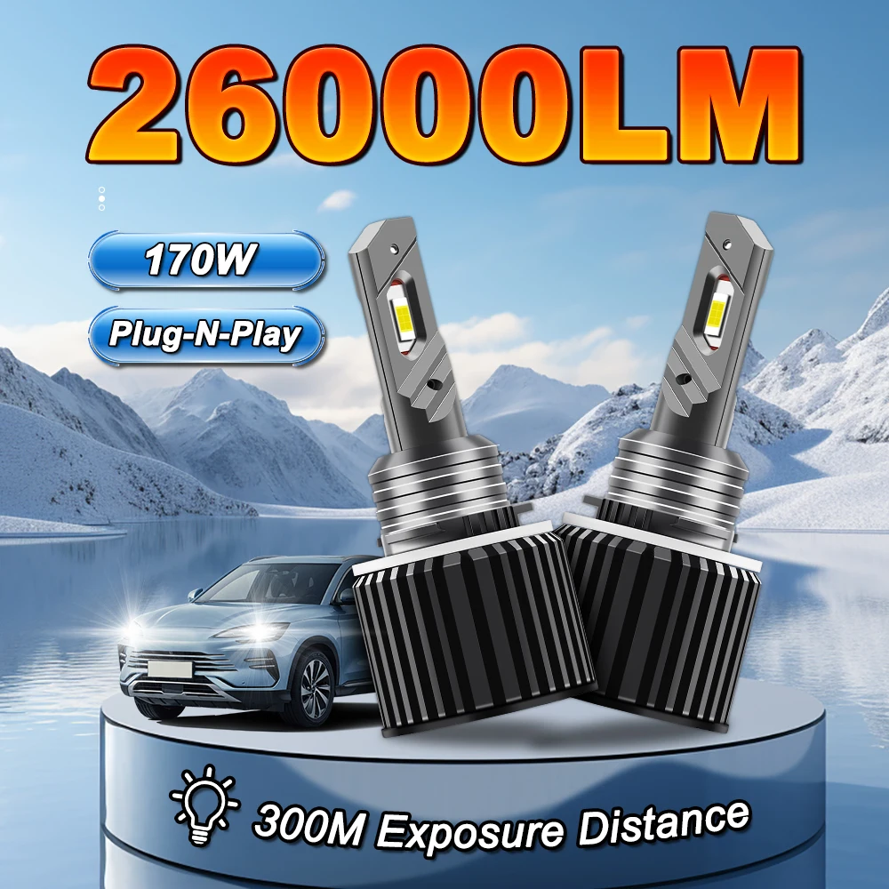 

2pcs H15 LED Headlight Bulbs, Canbus Plug And Play 6000K White 30000LM High Beam DRL Day Running Lights Error Free 150W Car Bulb