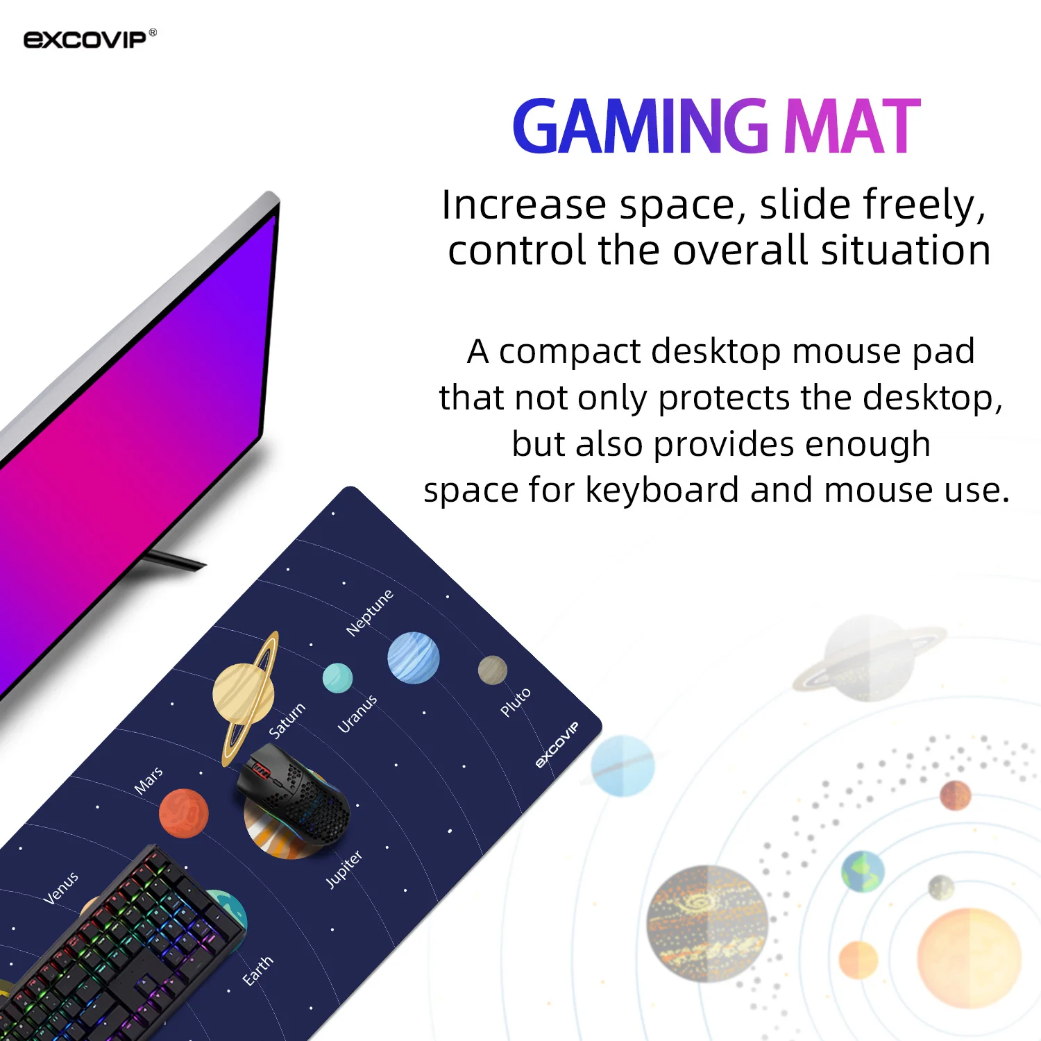 EXCO Large Gaming Mouse Pad Extended Desk Mat with Stitched Edge Big Computer Keyboard Mousepad Non-Slip Base for Gamer Office