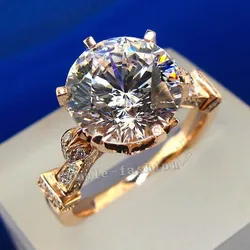 18K Rose Gold Solitaire 3ct Lab Diamond Crown Ring 925 sterling silver Engagement Wedding band Rings for Women Charm Jewelry