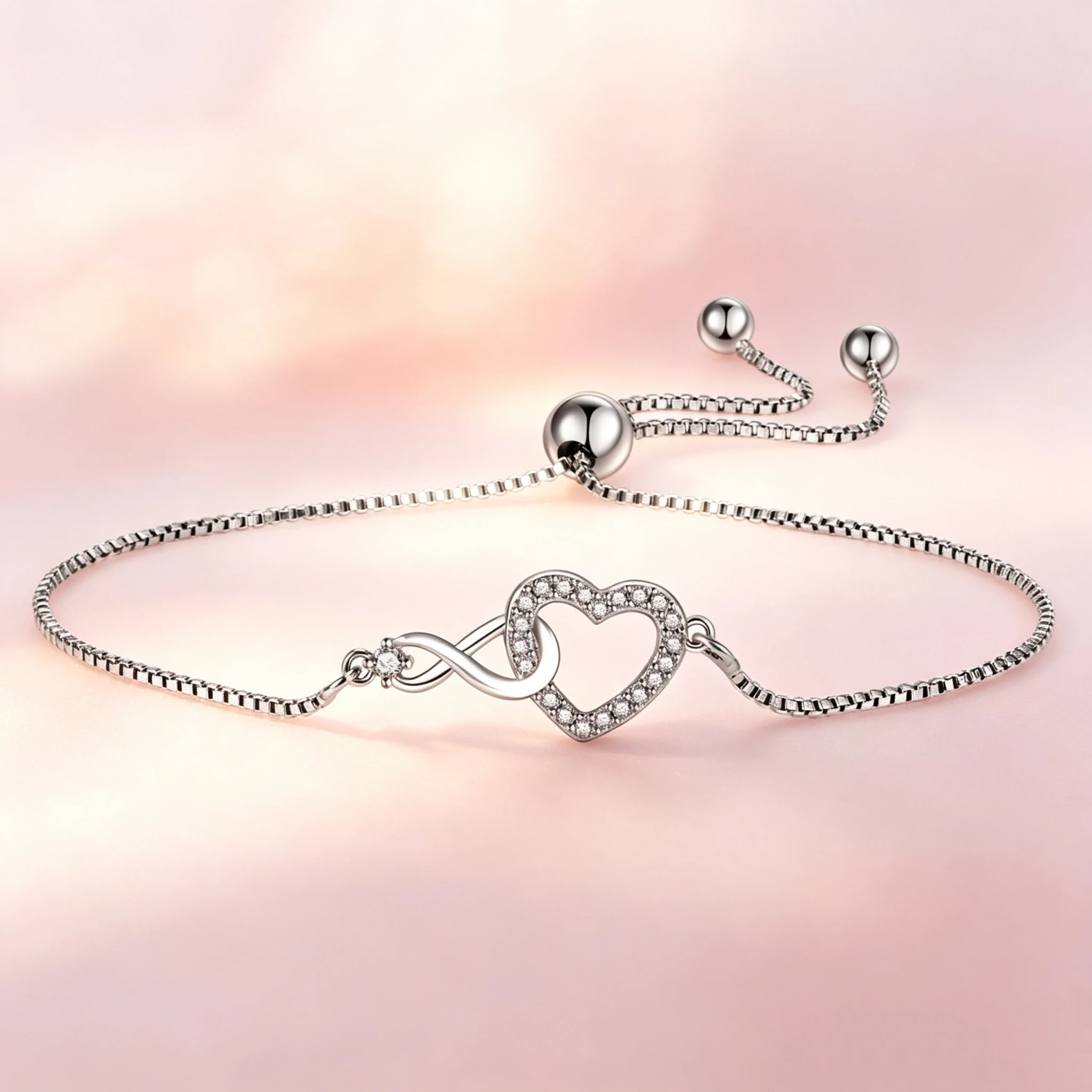 Women's Silver Color Adjustable Skeleton Heart Infinity Bracelet