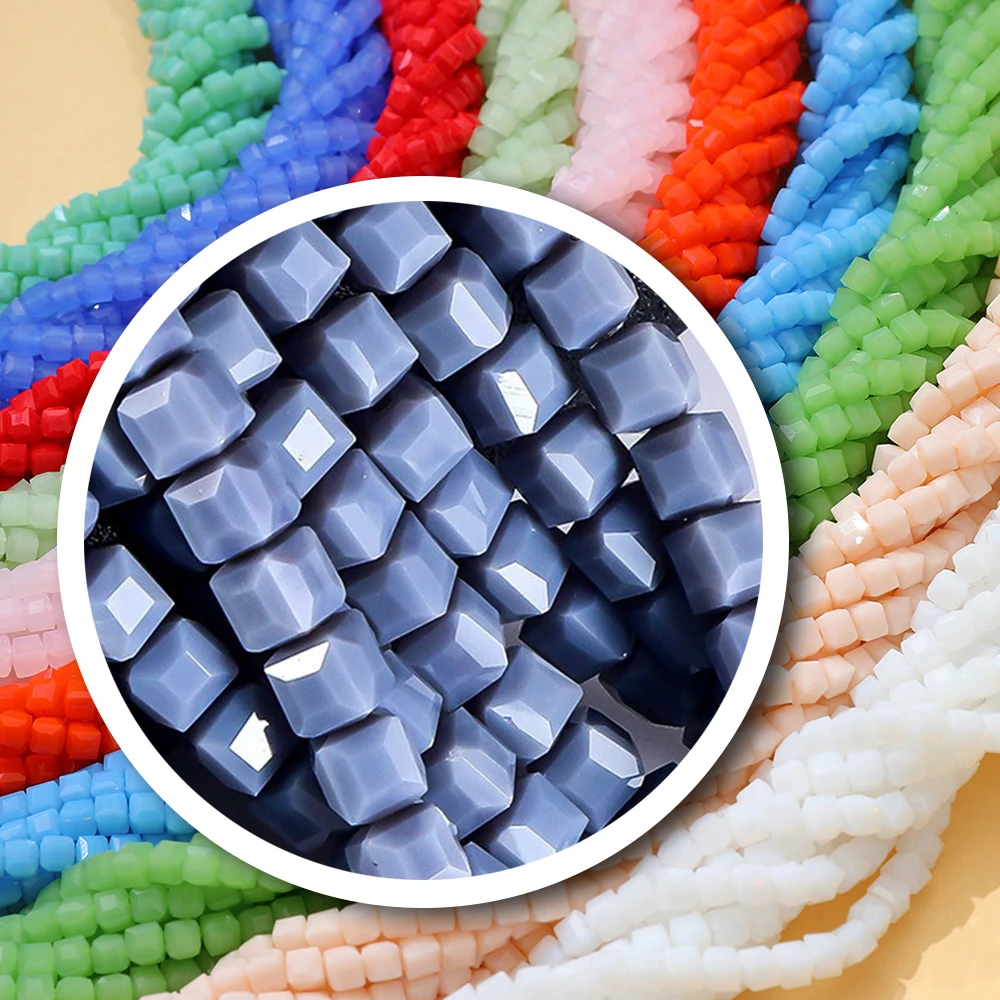 4mm 6mm 8mm Cube Square Gray Faceted Crystal Style Glass Loose Beads Lot for Jewelry Accessories Bead Strands for Necklace CF16 view 2