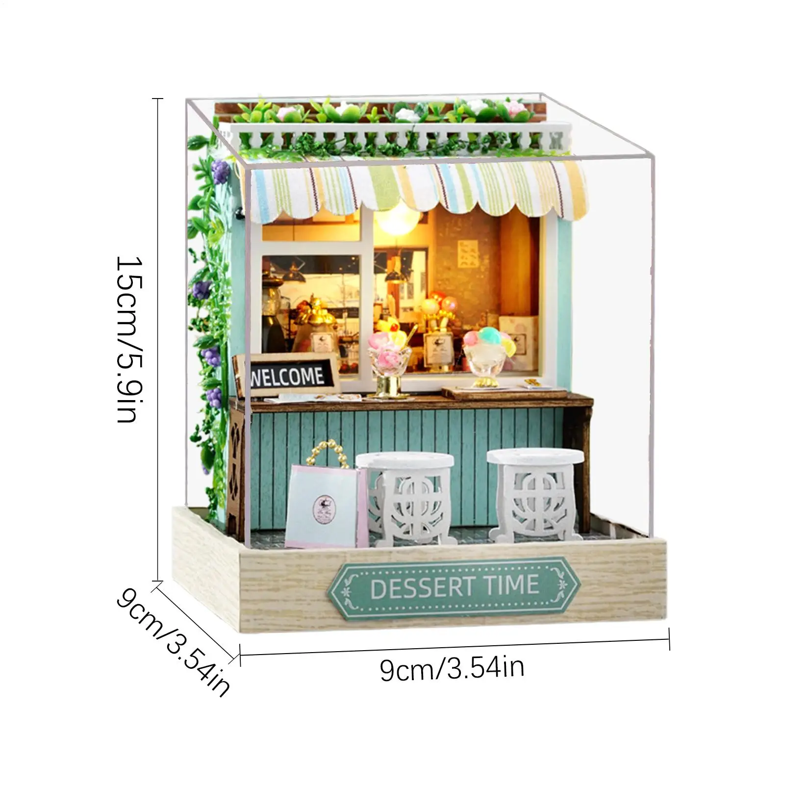 Kit de casa de muñecas en miniatura, artesanías de madera con cubierta antipolvo, estuche de exposición para adultos y niños, decoración para el hogar y la sala de estar, regalo de Navidad