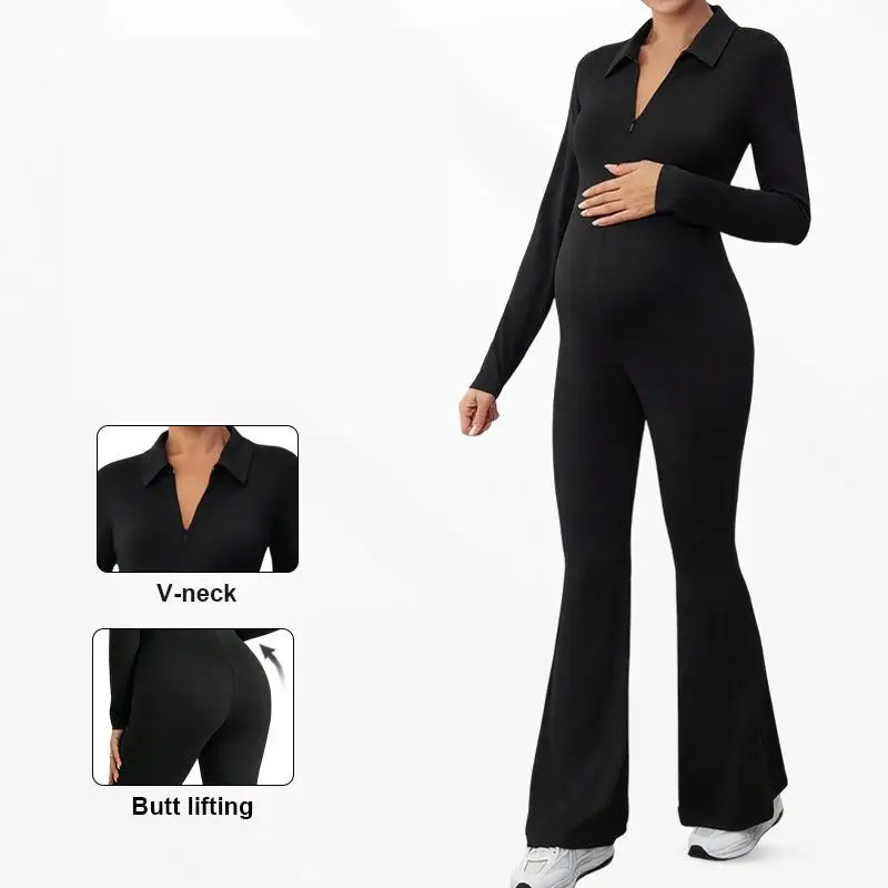 Spring Autumn Maternity Women's One-piece Yoga Jumpsuit Leggings Long Sleeve Fitness Overalls Outerwear Young Pregnant Bodysuits
