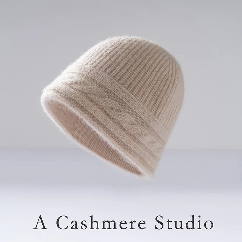 Autumn Winter New 100% Cashmere Hat Women's Knitted Thick Warm Hat Knitted Fisherman Hat Fashionable And Versatile Korean Hat