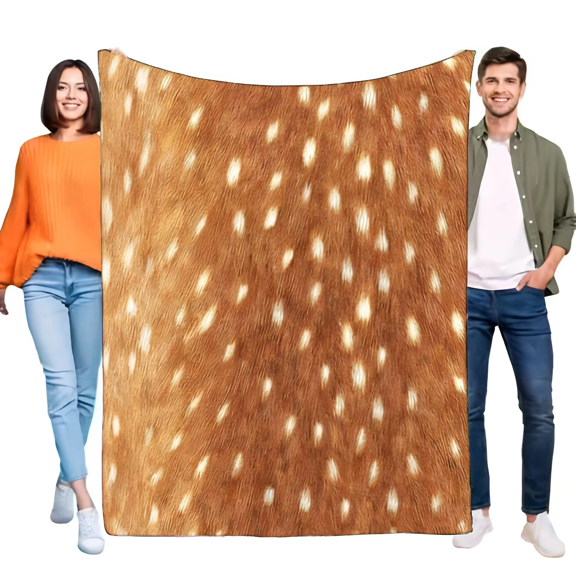 Braun gefleckte Plüsch-Überwurfdecke mit Hirschledermuster – weich, gemütlich für Schlafsofa, ideales Geschenk für Freunde und Familie
