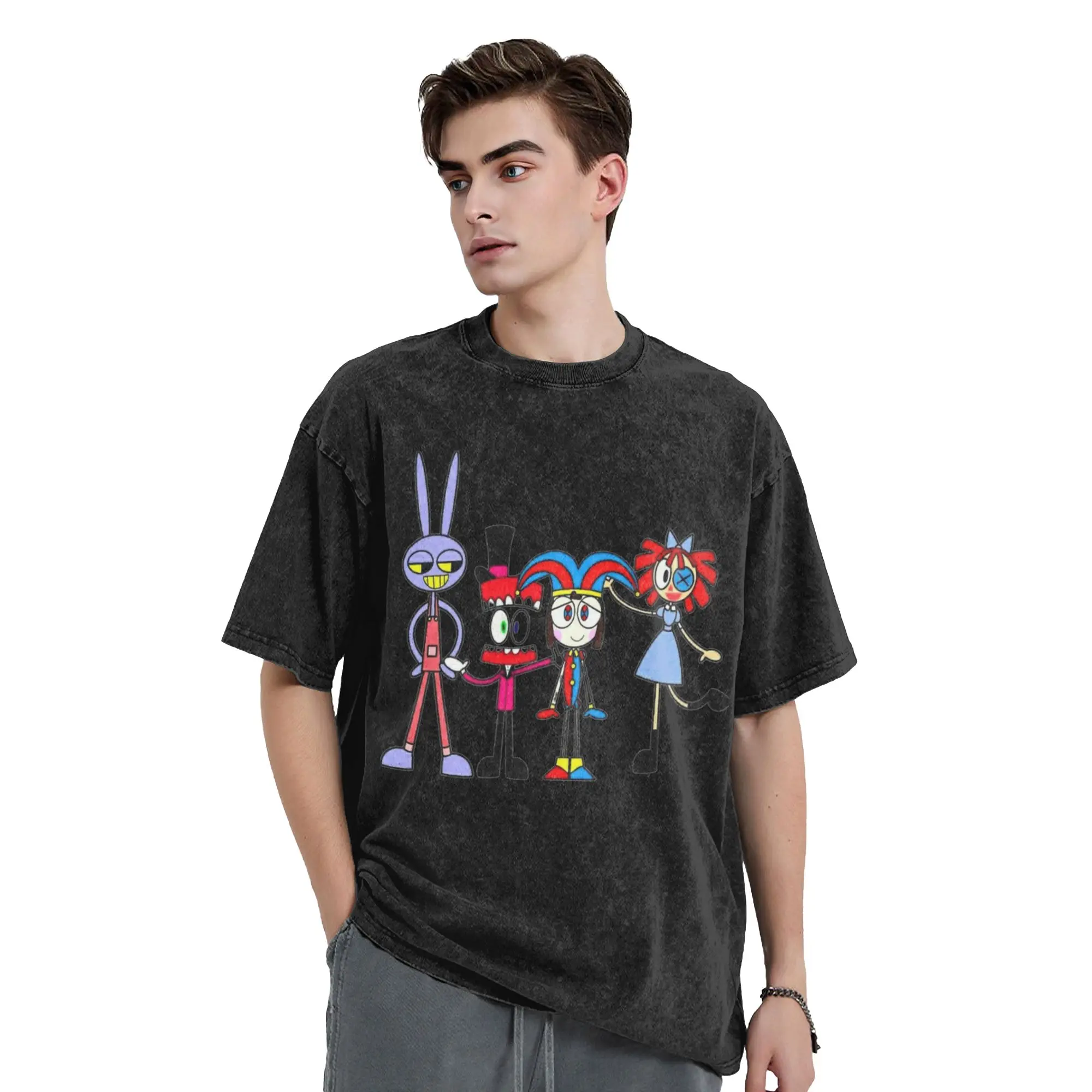 Cartoon Digitals Circus Washed T Shirts Streetwear Vintage T-Shirts Pomni Clown Tees for Men Women Short Sleeve Street Summer