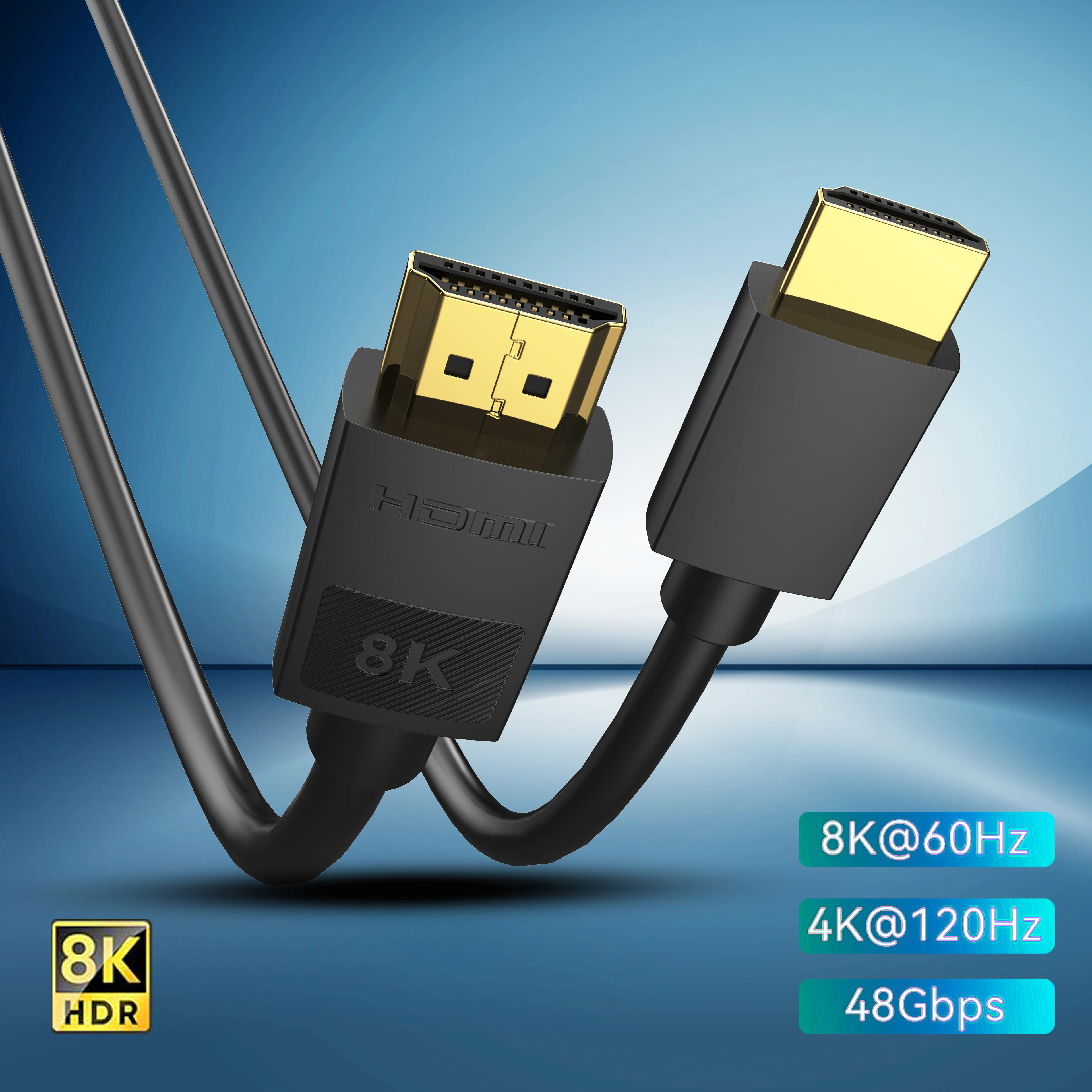 Long 8K HDMI 2.1 Cables, 48Gbps , High Speed Braided Cord-4K@120Hz 8K@60Hz, Compatible With Roku TV/PS5/PS4/HDTV/RTX 3080 3090