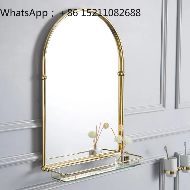 SCY light luxury metal bathroom dresser mirror retro bathroom mirror brass wall-mounted makeup mirror