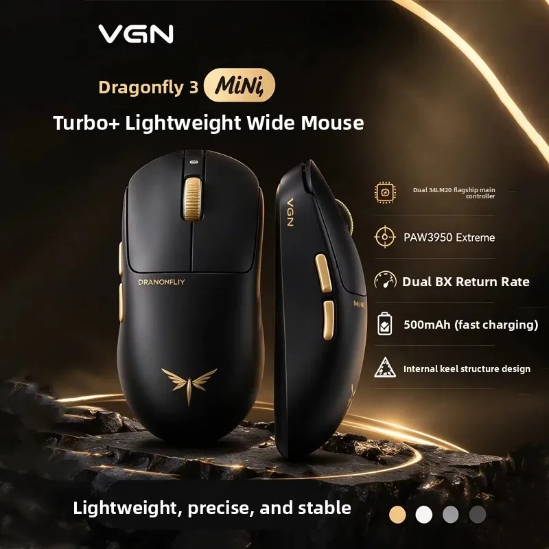 VGN Dragonfly 3 Mini Turbo Wireless Gaming Mouse PAW3955 Sensor Dual 8K Polling, 500mAh Fast Charge Lightweight PC Gaming Mouse