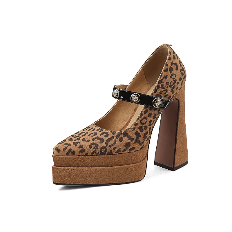 Woman Platform Pumps Ultra High Shoes Leopard Sexy Block Heel Dress Pumps Sexy Women‘s Party Shoes One Strap Pointed Toe Shoes
