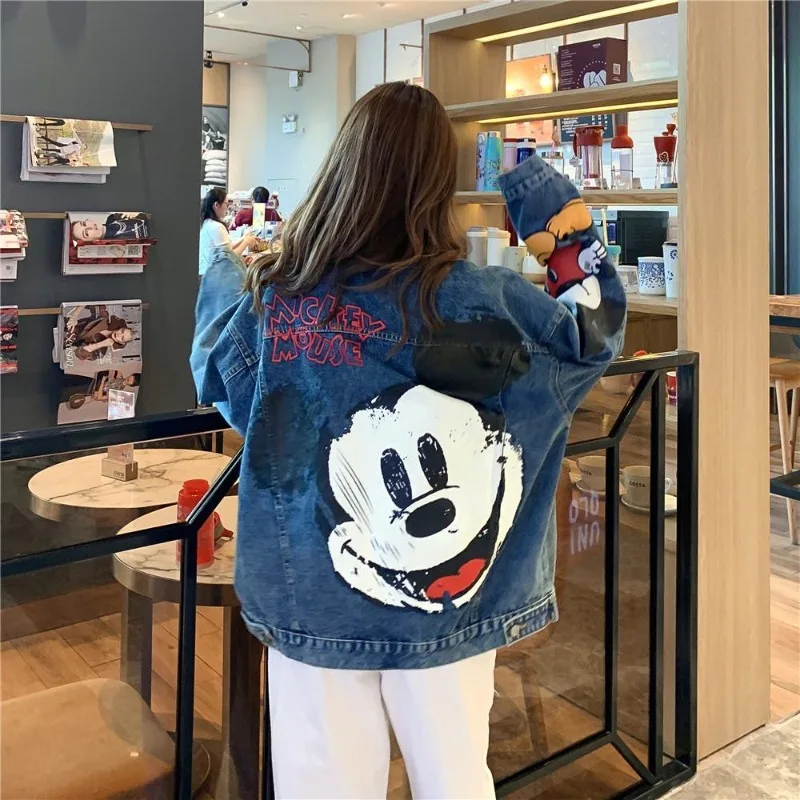

Disney Mickey Print Oversized Falling Shoulder Sleeves Denim Jacket 2025 Spring Autumn Clothes Women Harajuku Coat Women