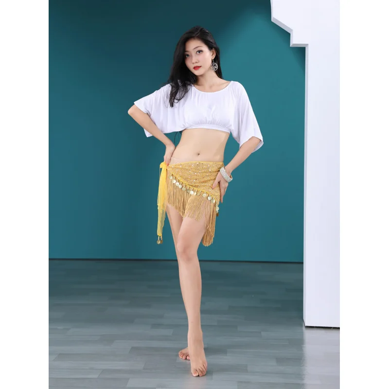 2025 نمط جديد الرقص الشرقي الخصر سلسلة للنساء المبتدئين ممارسة زي وشاح الورك مثلث مطرز هامش حزام حزام