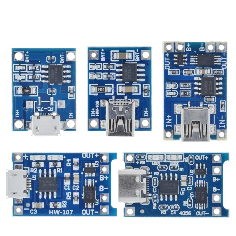 5Pcs Micro USB 5V 18650 TP4056 Lithium Battery Charger Module Charging Board With Protection Dual Functions 1A Li-Ion