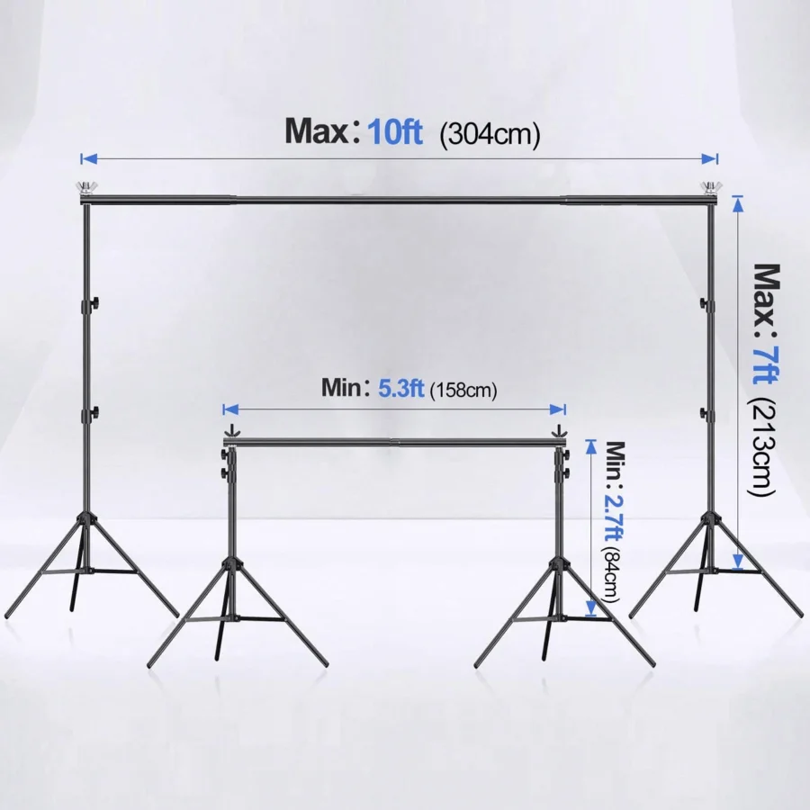 Adjustable Metal Backdrop Stand 10x7ft, Black Balloon Arch Frame + 4 Crossbars 4 Clips, Without Photography Backdrop, Multiple S