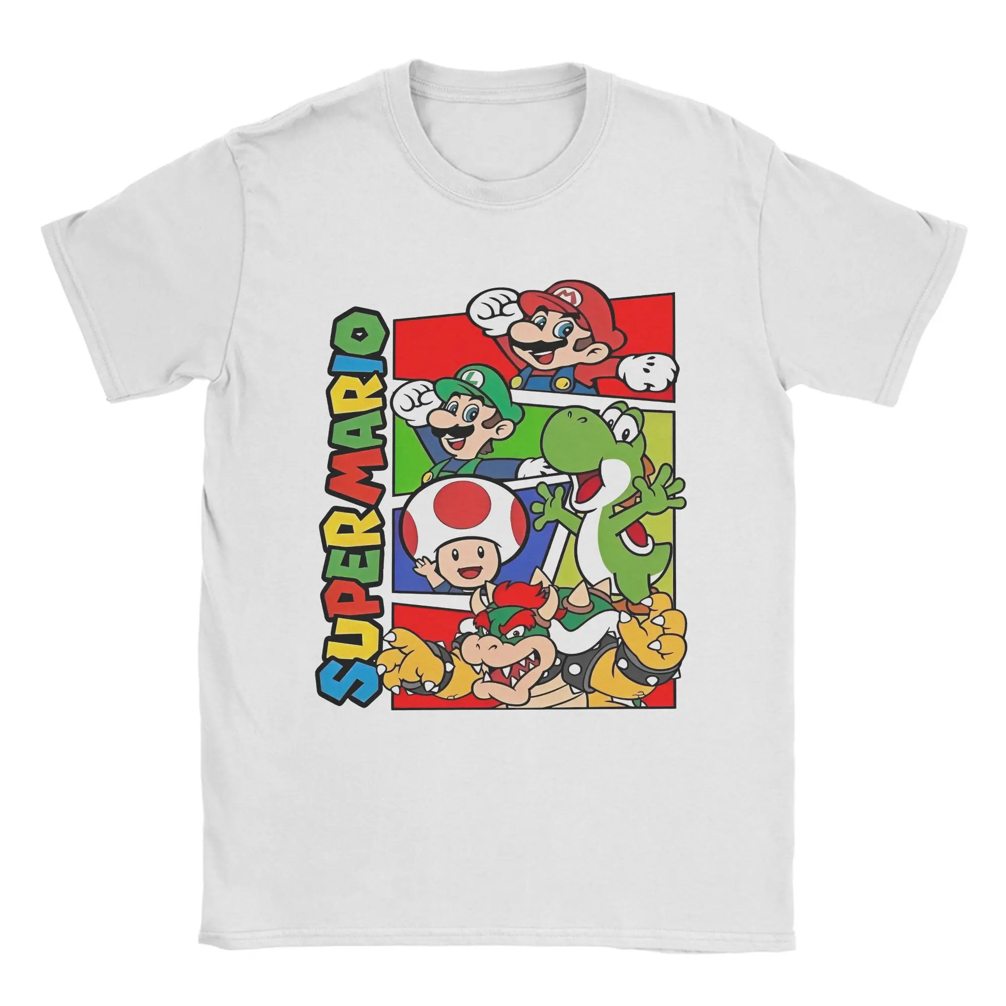 Vintage Funny M-Marios Game T Shirt Men's O-neck Short Sleeve Tops Shirts Super M-Marios Cartoon Cotton Summer Clothes