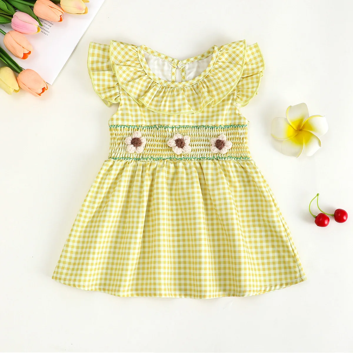 

Baby Girl round Neck Ruffle Hem Floral Dress Infant Toddler Girls Clothing Soft Comfortable Fabric Baby Dresses