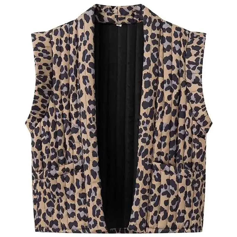 TRAF Leopard Print Waistcoat Women's Vest Spring 2024 V-Neck Short Sleeve Cardigan New In Outerwears Elegant Fashion Ladies Vest