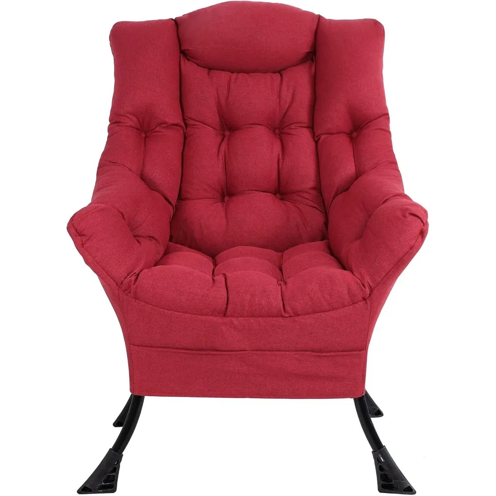 

Modern Soft Accent Chair Living Room Upholstered Single Armchair High Back Lazy Sofa (Red)